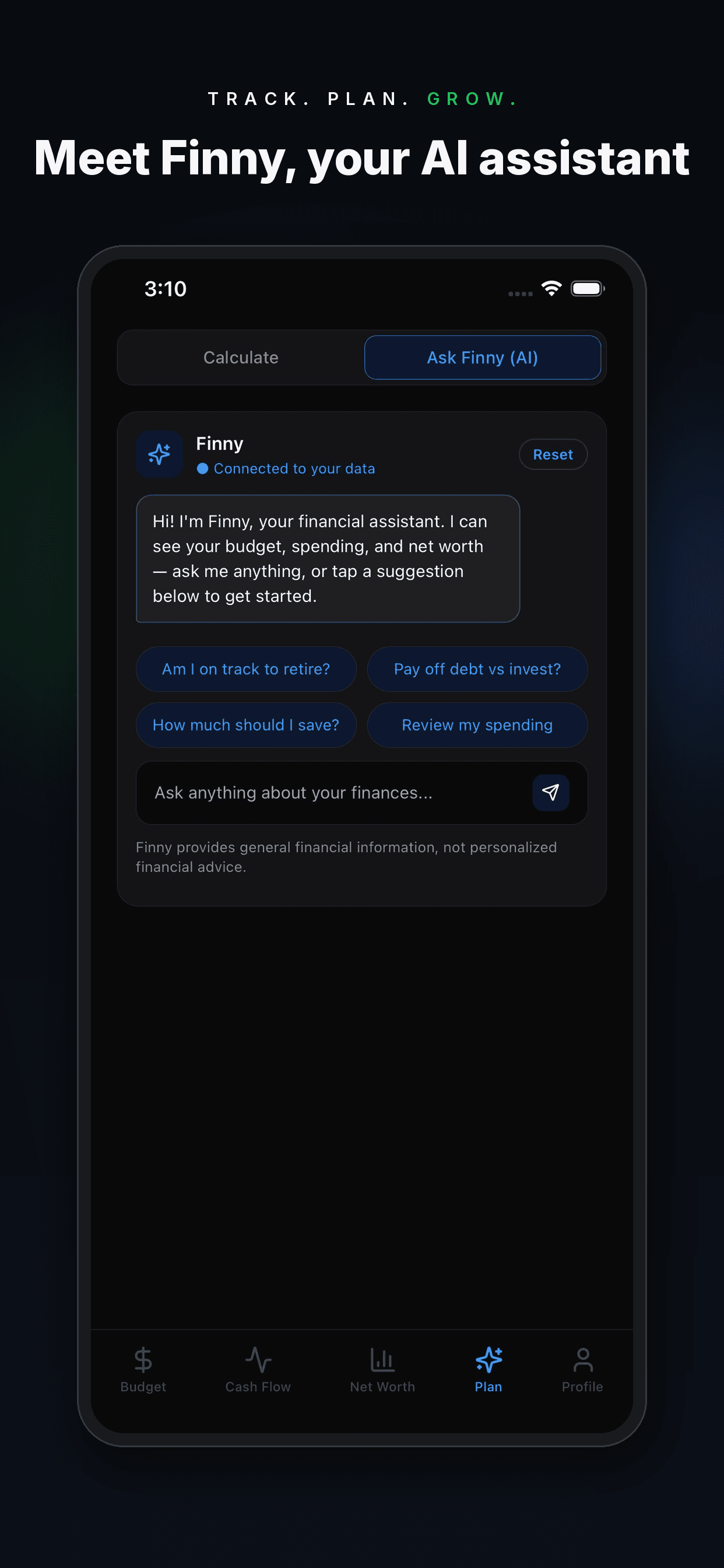 Finjective Plan tab with the Finny AI assistant